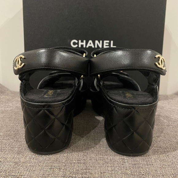 Chanel Platform Quilted Dad Sandals - Black Leather, Gold CC hardware - Picture 9 of 15